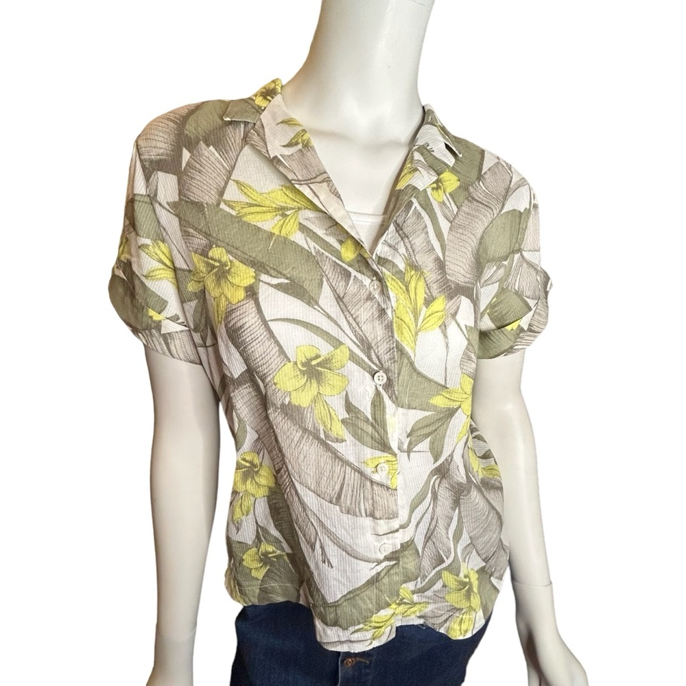 Banana‎ Republic Factory Green Tropical Floral Cotton Button Up Shirt Small - Picture 2 of 13